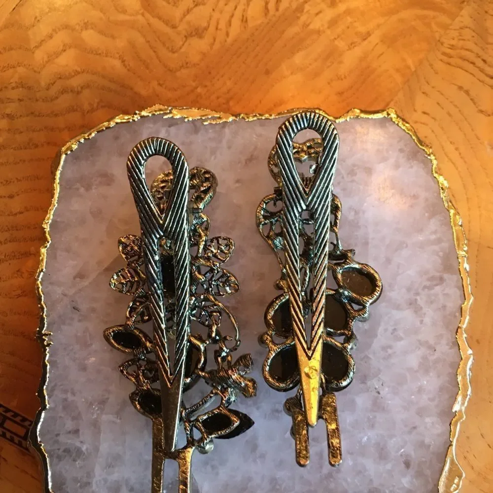 TWO BLACK Stone Jeweled Hair Clips